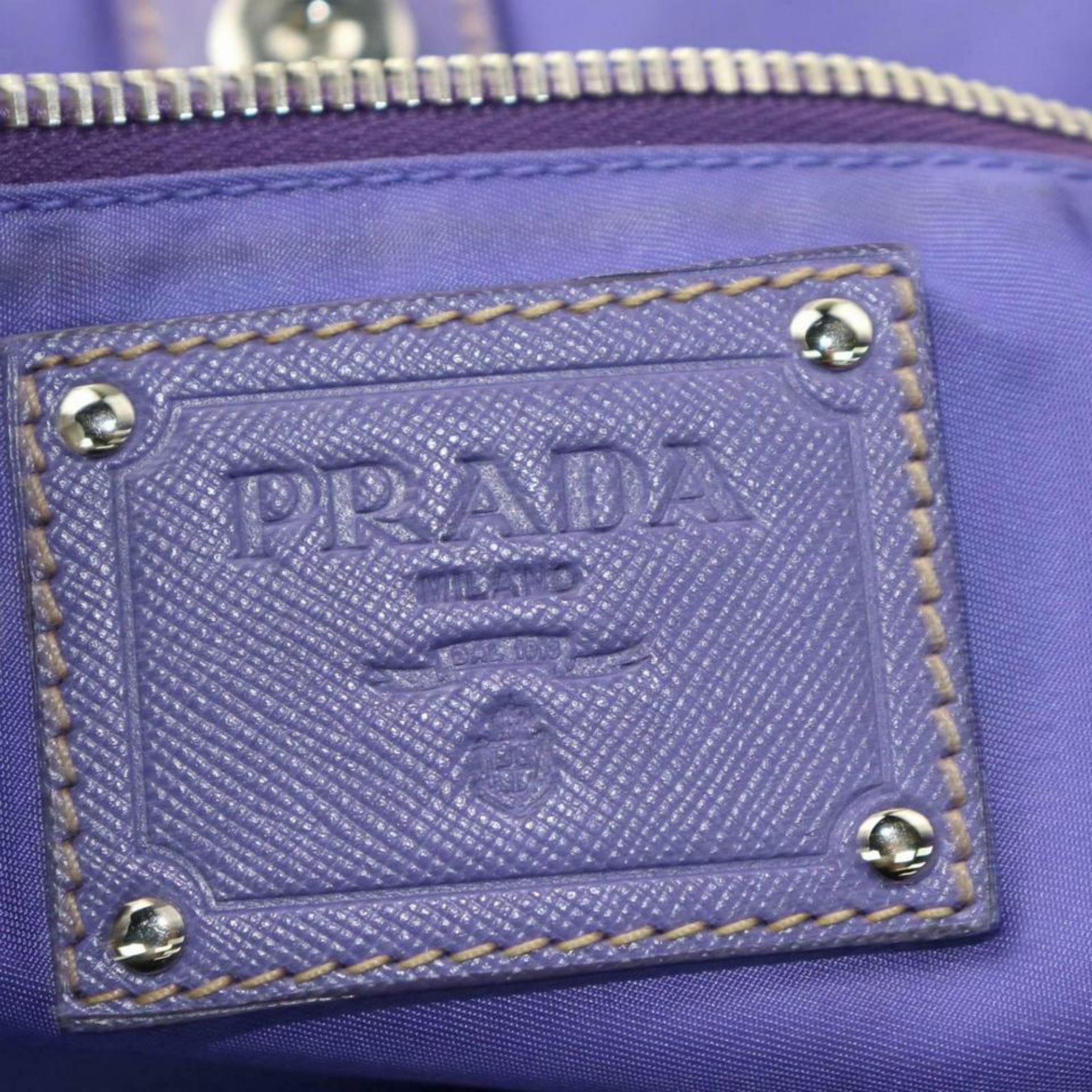 Prada Saffiano Handle Shopper Tote 870641 Purple Nylon Shoulder Bag For Sale 5