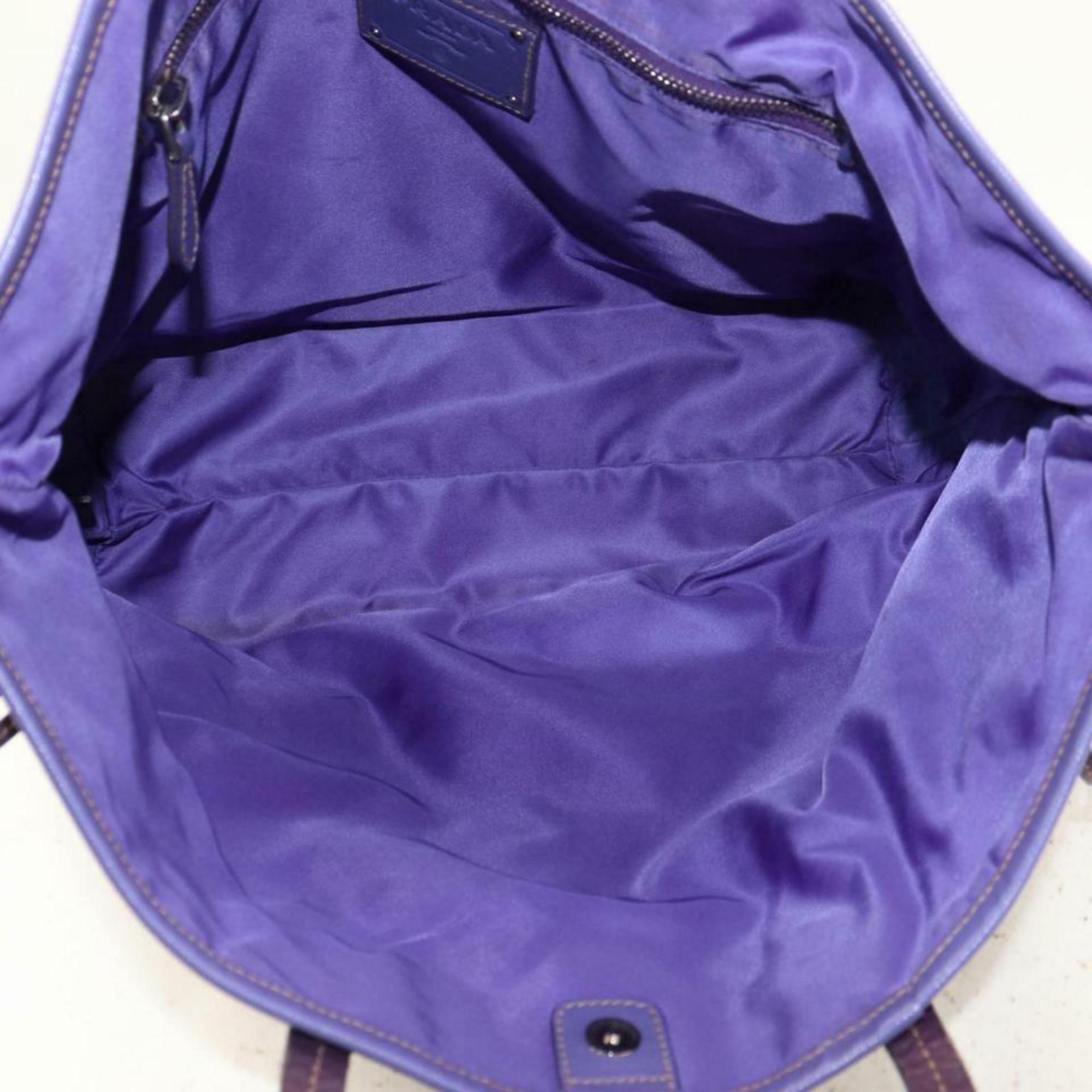 Gray Prada Saffiano Handle Shopper Tote 870641 Purple Nylon Shoulder Bag For Sale