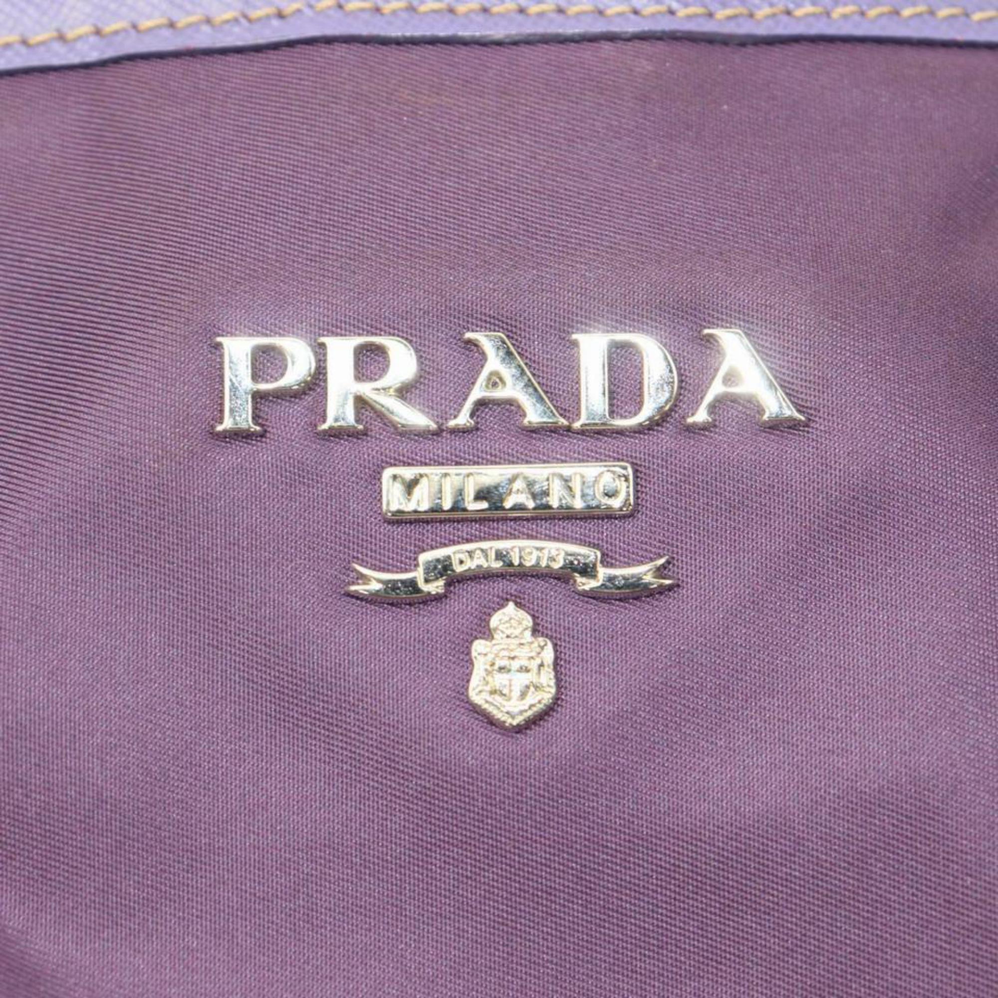 Prada Saffiano Handle Shopper Tote 870641 Purple Nylon Shoulder Bag In Good Condition For Sale In Forest Hills, NY