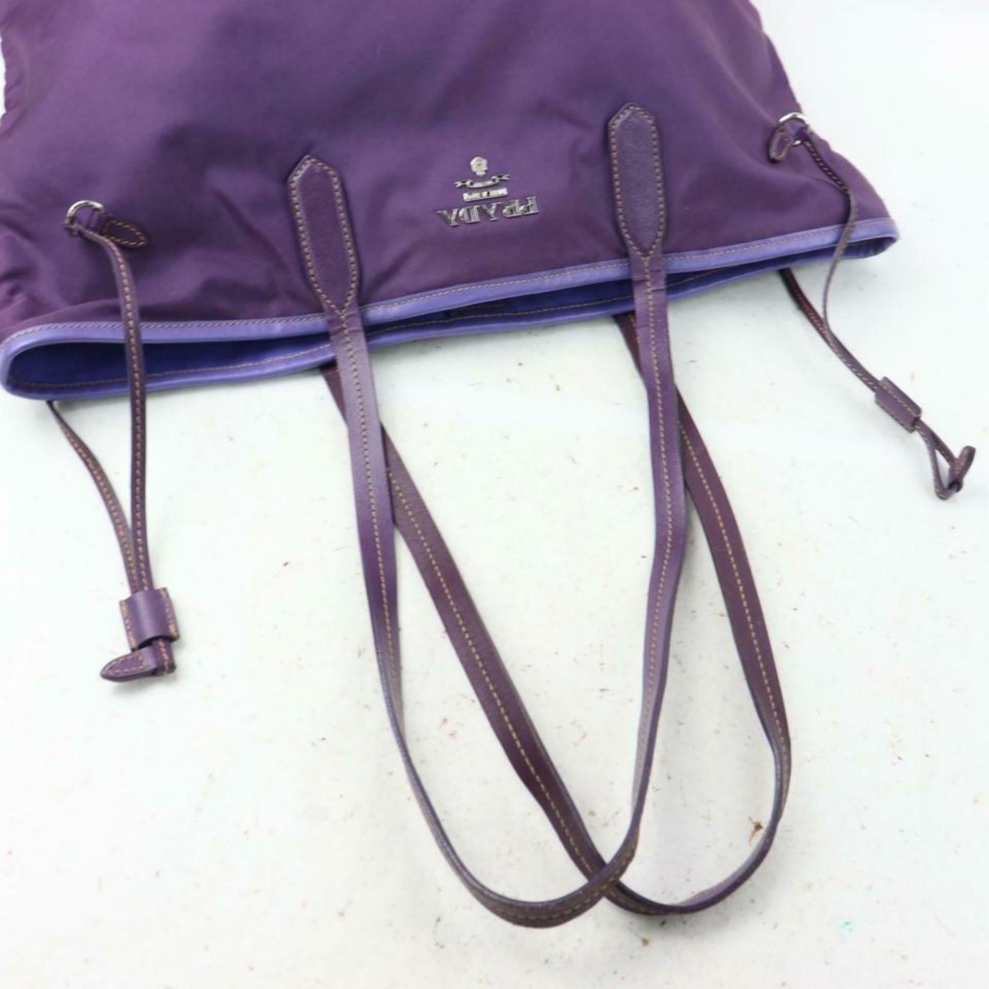 Women's Prada Saffiano Handle Shopper Tote 870641 Purple Nylon Shoulder Bag For Sale