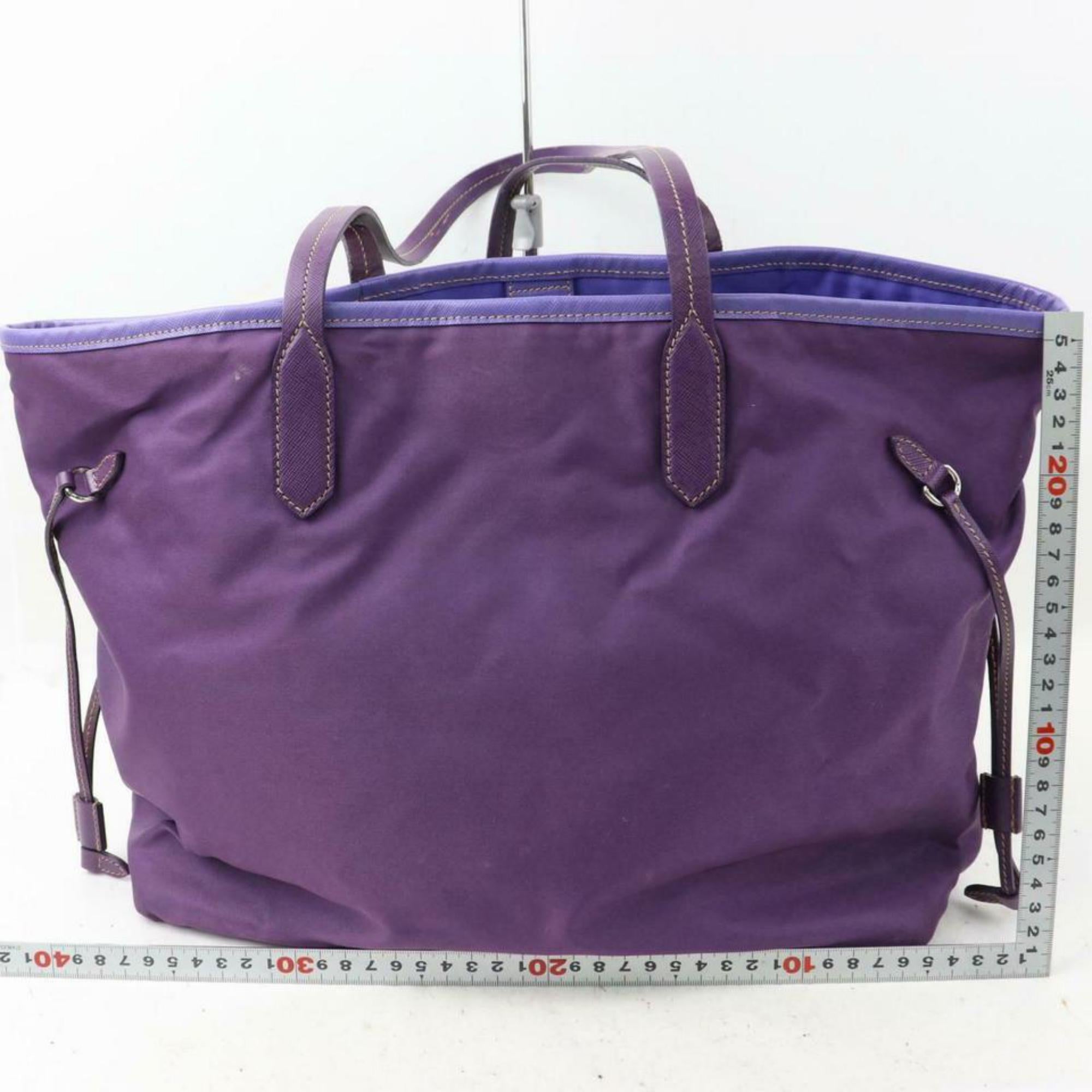 Prada Saffiano Handle Shopper Tote 870641 Purple Nylon Shoulder Bag For Sale 1