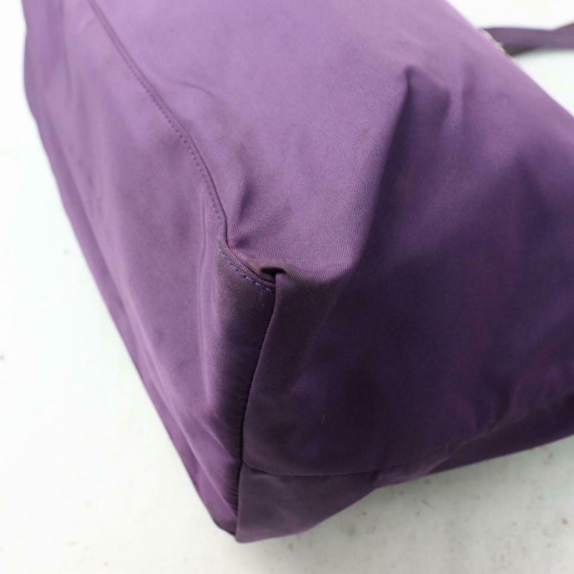 Prada Saffiano Handle Shopper Tote 870641 Purple Nylon Shoulder Bag For Sale 4