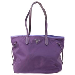 Prada Saffiano Handle Shopper Tote 870641 Purple Nylon Shoulder Bag