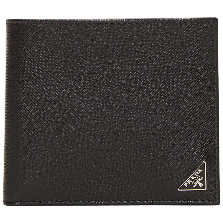 Prada Saffiano Leather Black Triangle Logo Wallet