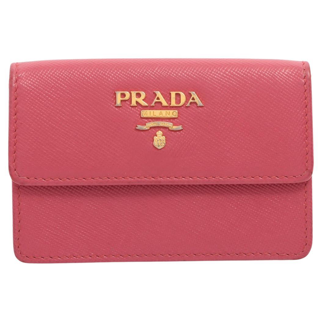 Prada Saffiano Leather Card Case Pink For Sale