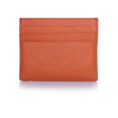 Prada, saffiano leather card holder in orange