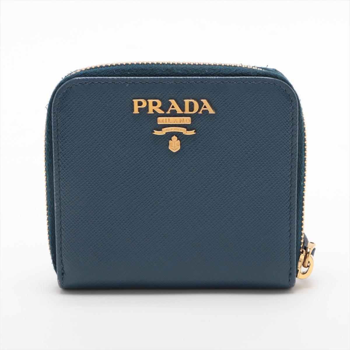 Prada Saffiano Leather Compact Wallet Blue For Sale at 1stDibs