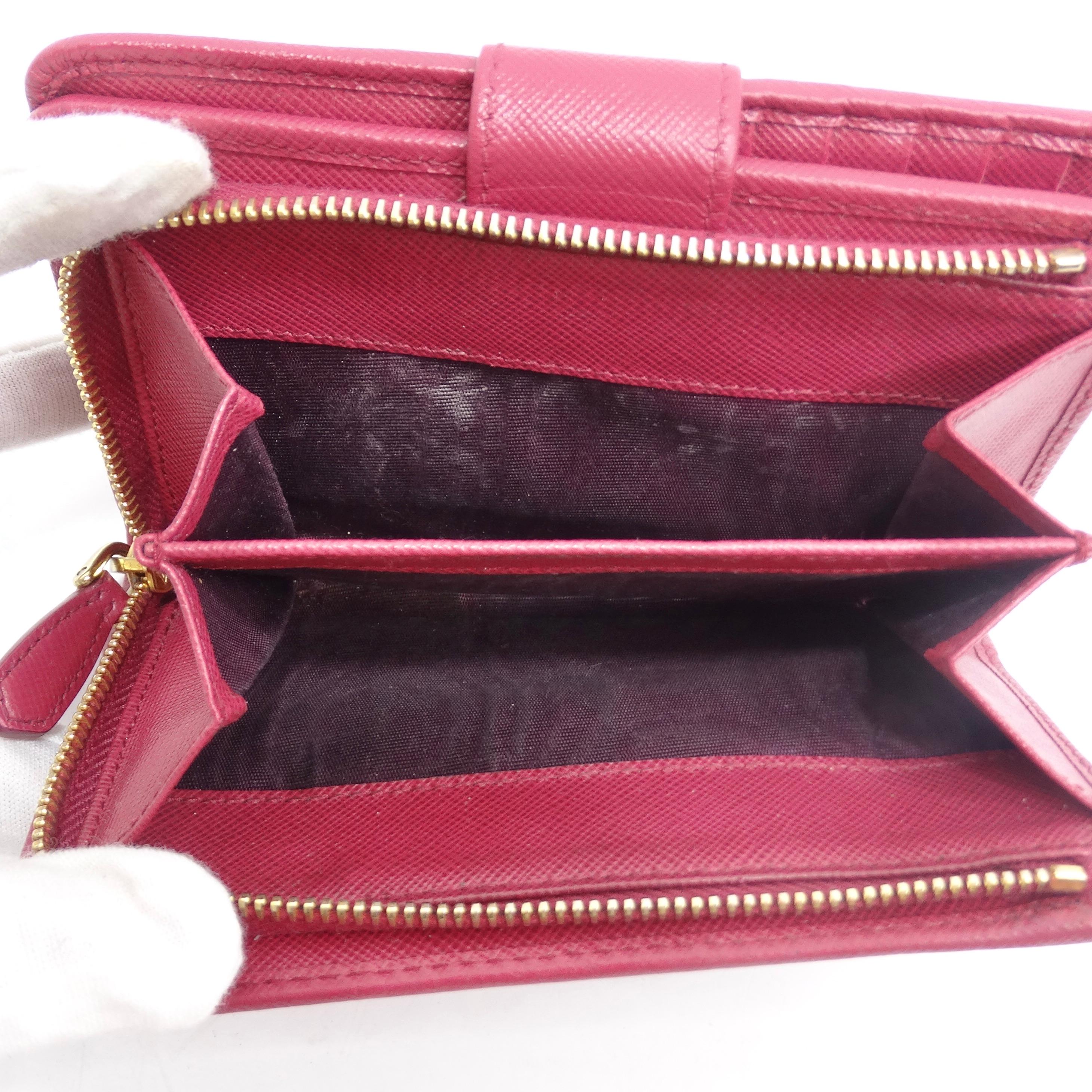 Prada Saffiano Leather Compact Wallet Pink For Sale 3