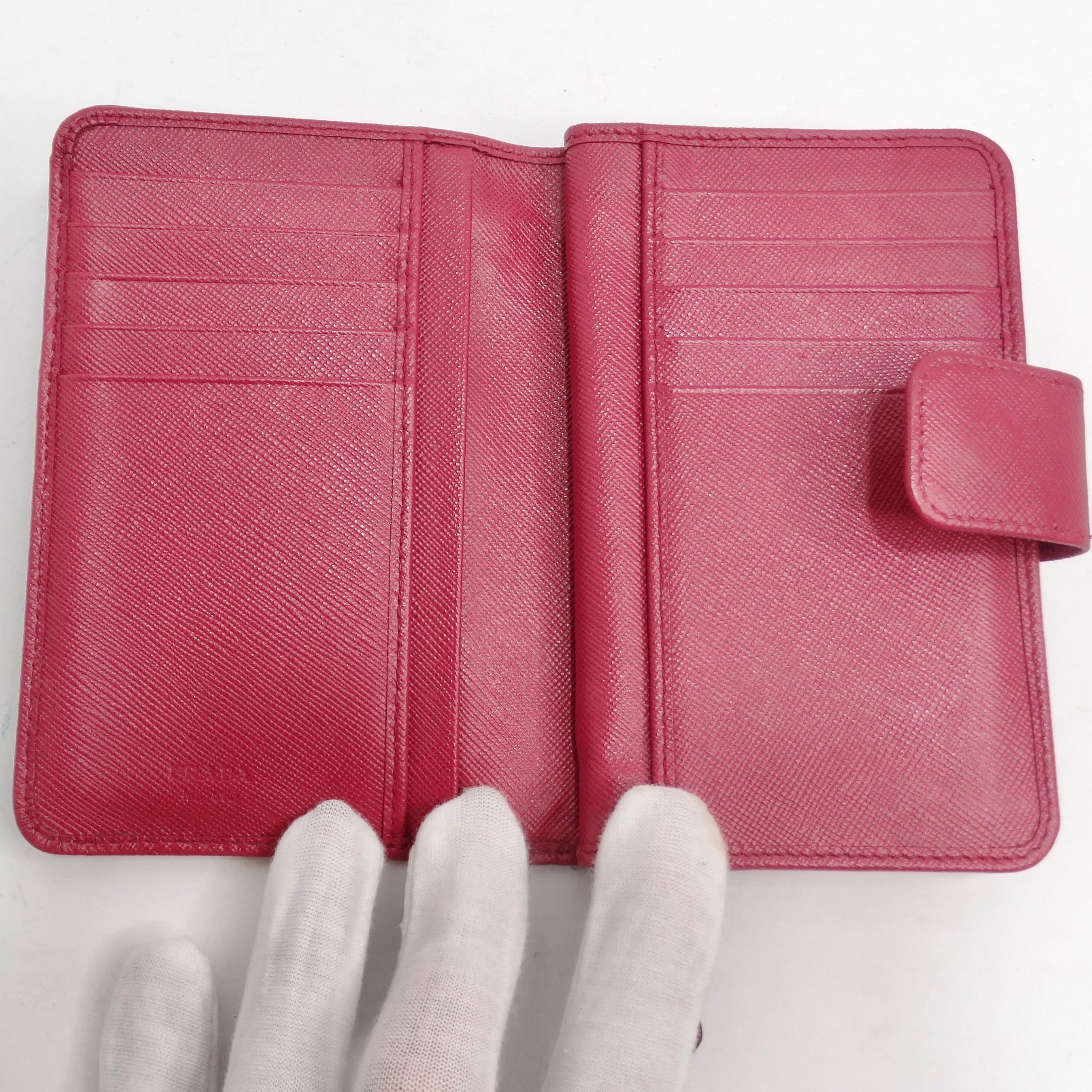 Prada Saffiano Leather Compact Wallet Pink For Sale 4