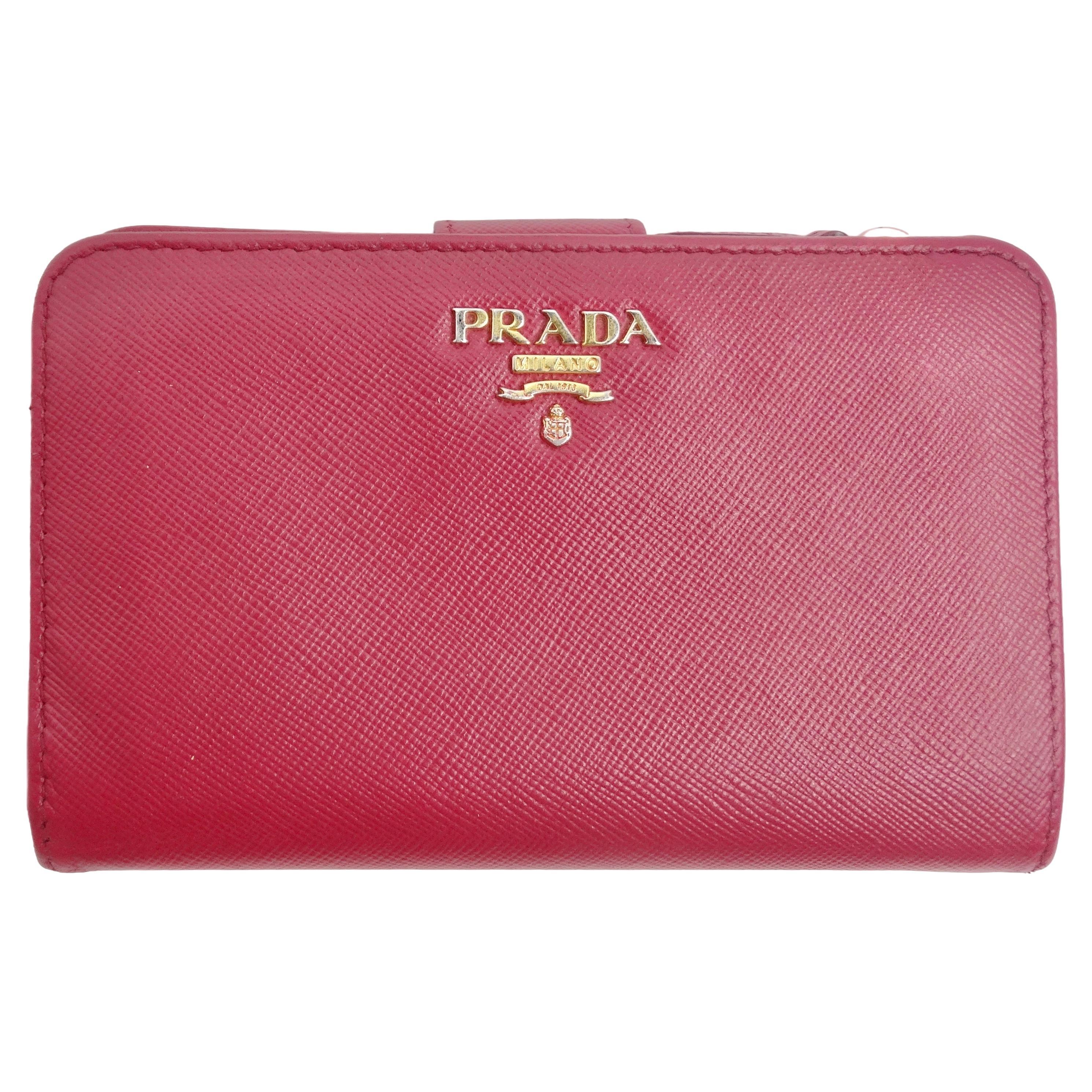 Prada Saffiano Leather Compact Wallet Pink For Sale