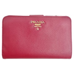 Used Prada Saffiano Leather Compact Wallet Pink