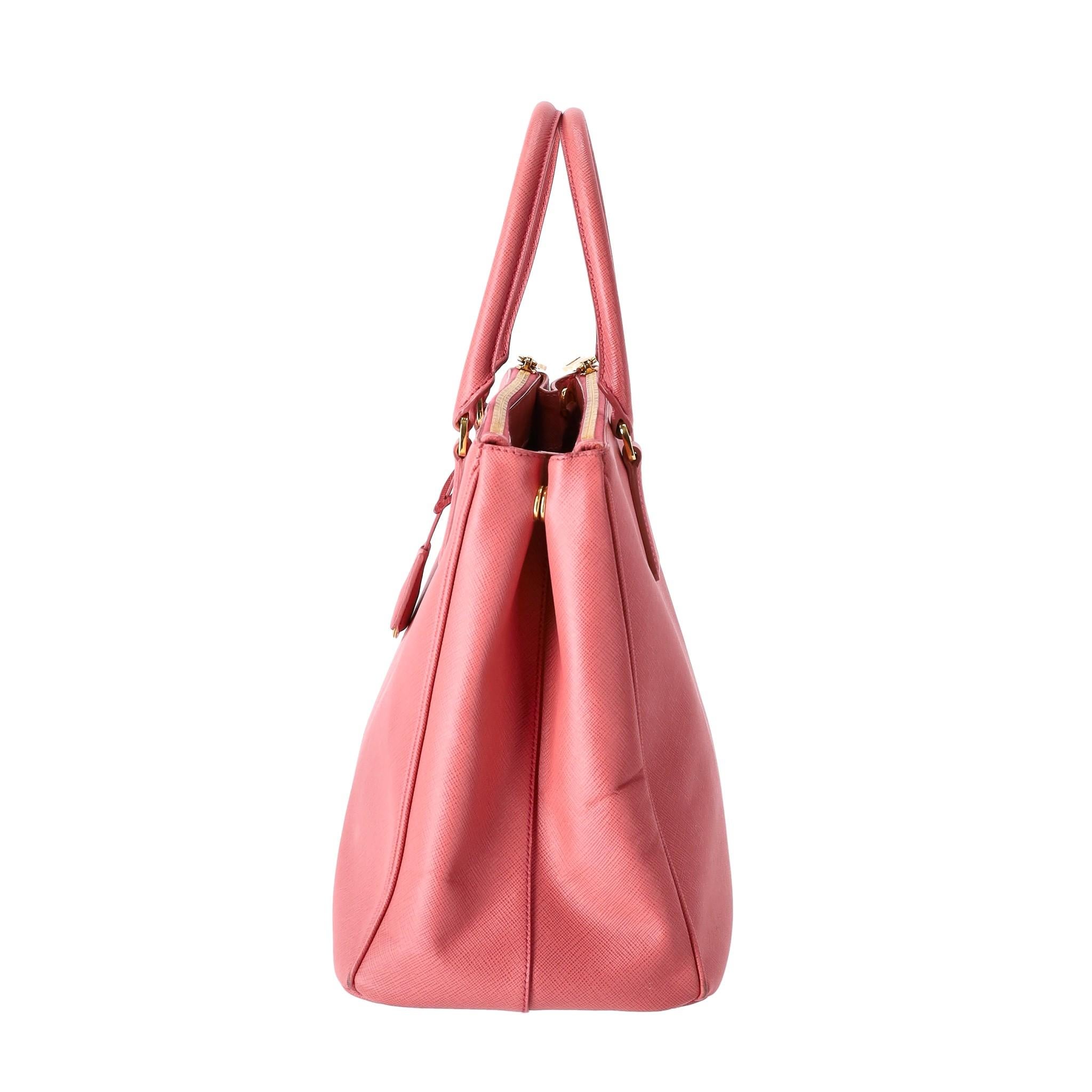 Pink Prada Saffiano Leather Double Zip Galleria Tote Bag For Sale