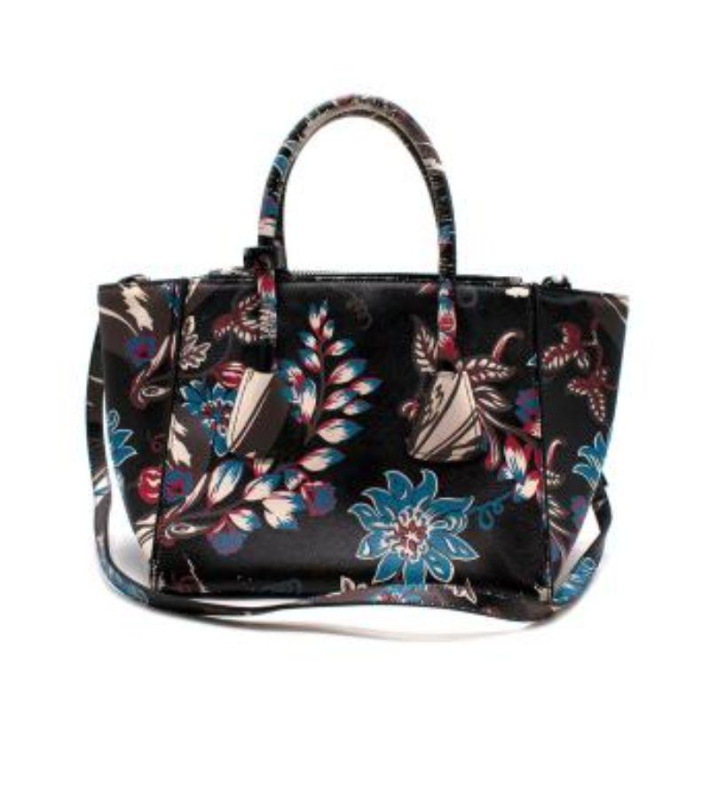 Prada Saffiano Leather Floral Print Tote Bag In Good Condition For Sale In London, GB