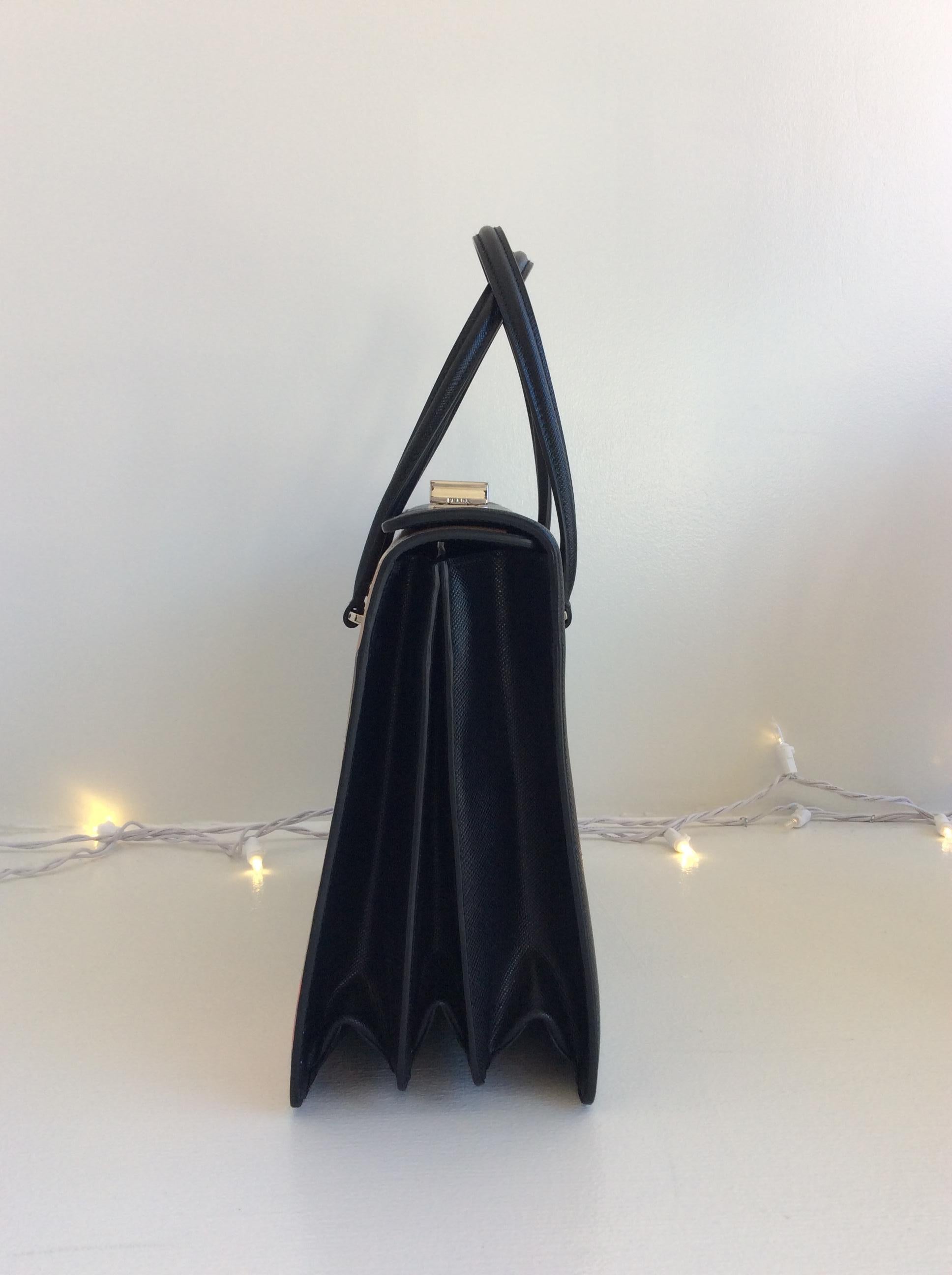 Black Prada Saffiano Leather Girl Print Handbag