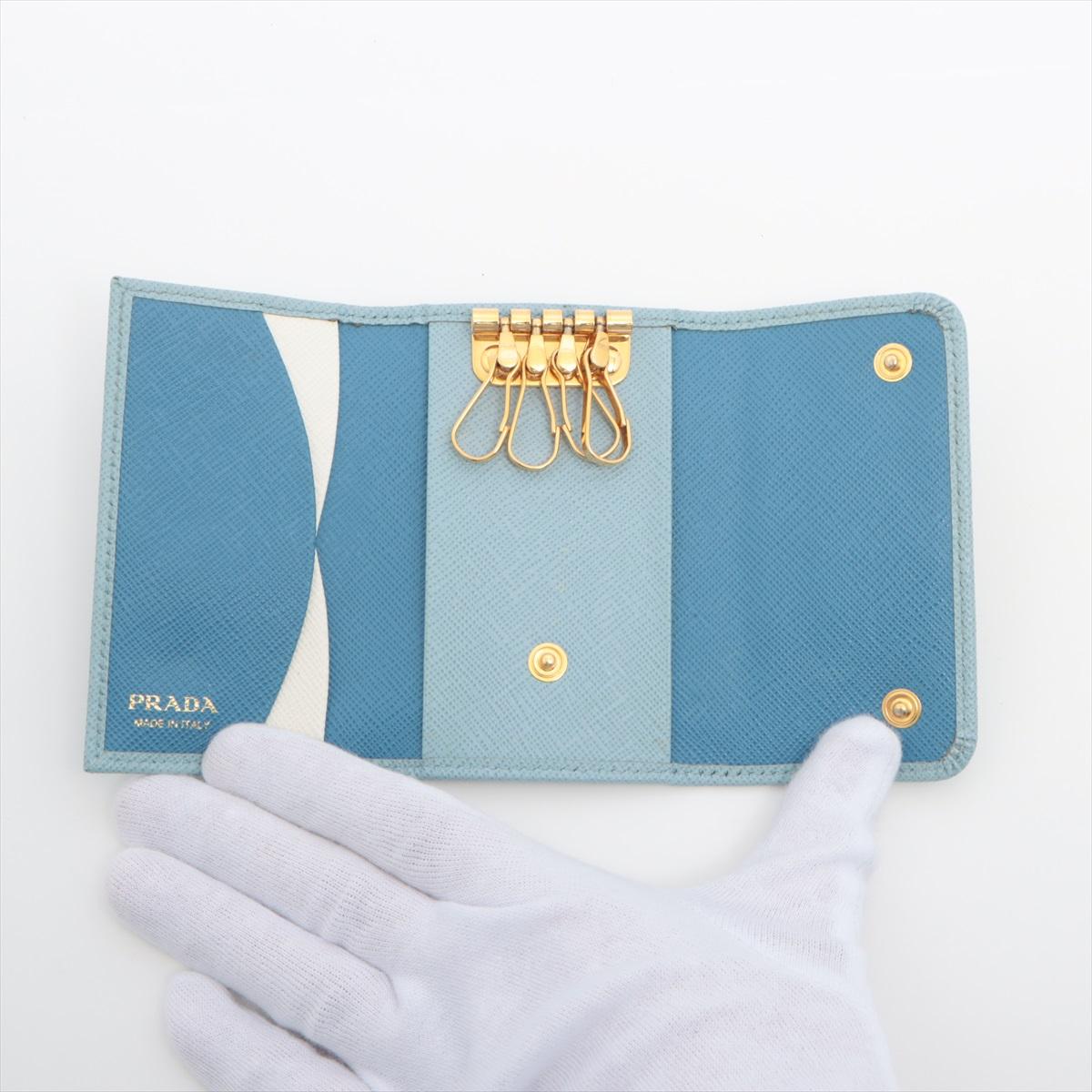 Prada Saffiano Leather Key Case Sky Blue 1