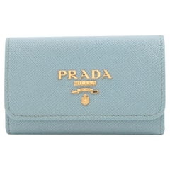 Prada Portachiavi in pelle saffiano blu cielo