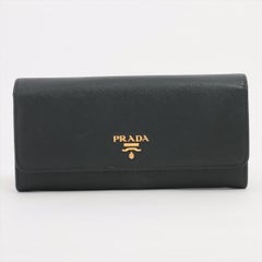 Prada Saffiano Langes Portemonnaie aus Leder Schwarz