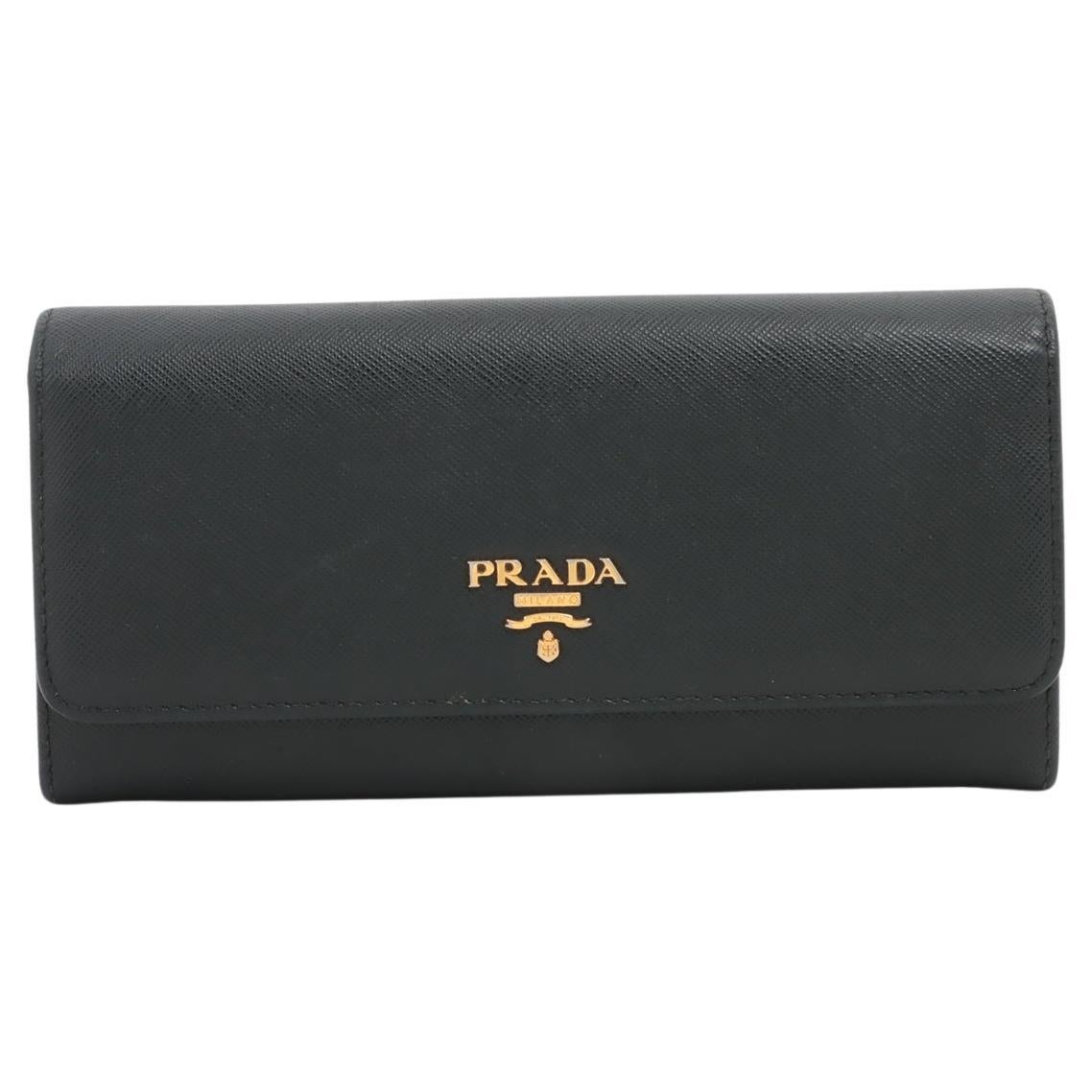 Prada Saffiano Leather Long Wallet Black For Sale