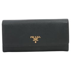 Vintage Prada Saffiano Leather Long Wallet Black