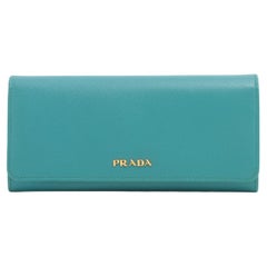 Prada Saffiano Leather Long Wallet Blue