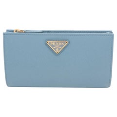 Prada Saffiano Leather Long Wallet Blue