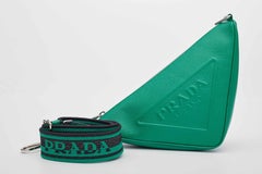 Prada Saffiano Leather Mango Green Triangle Logo Pouch Bag
