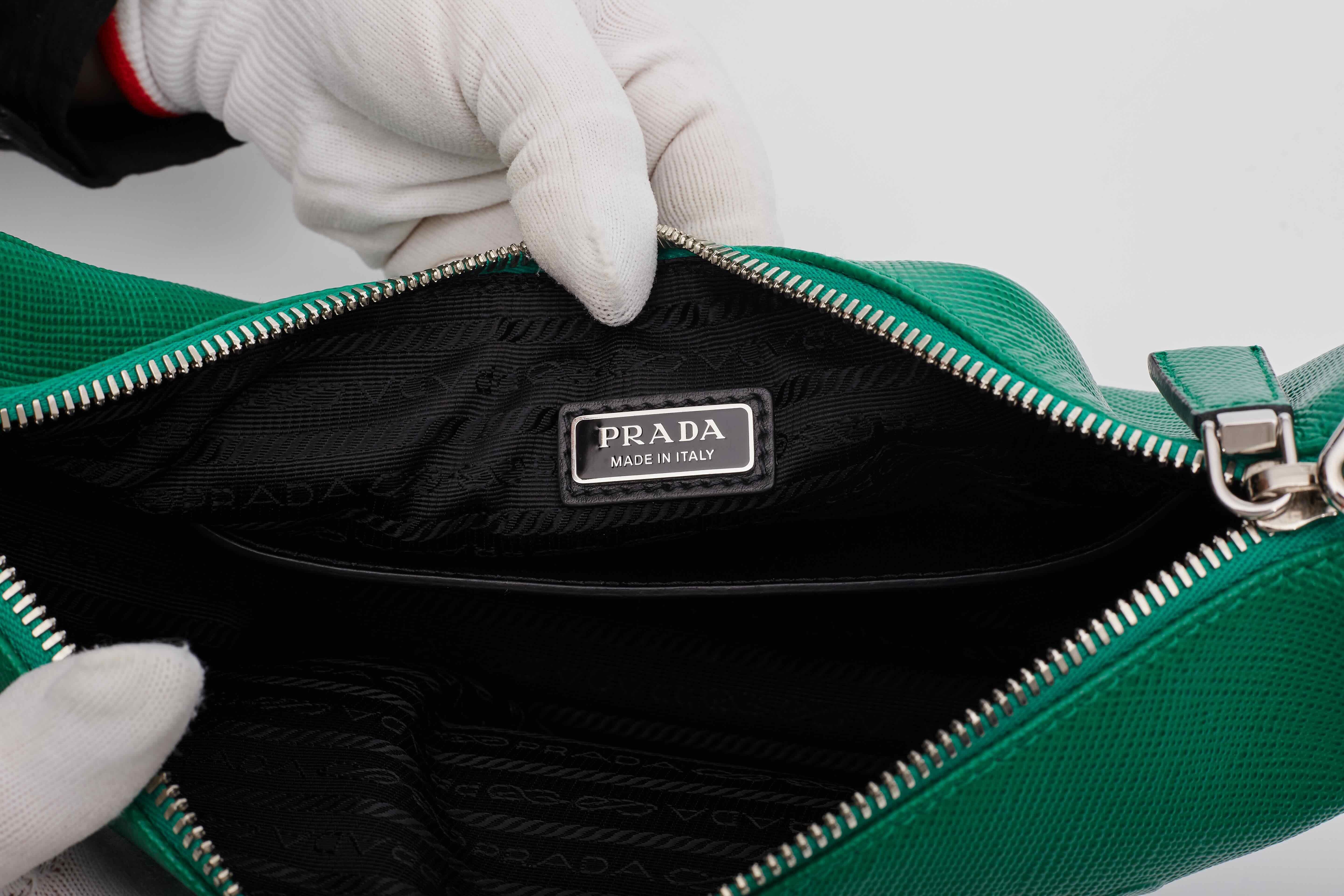 Prada Saffiano Leather Mango Green Triangle Logo Pouch Bag For Sale 3