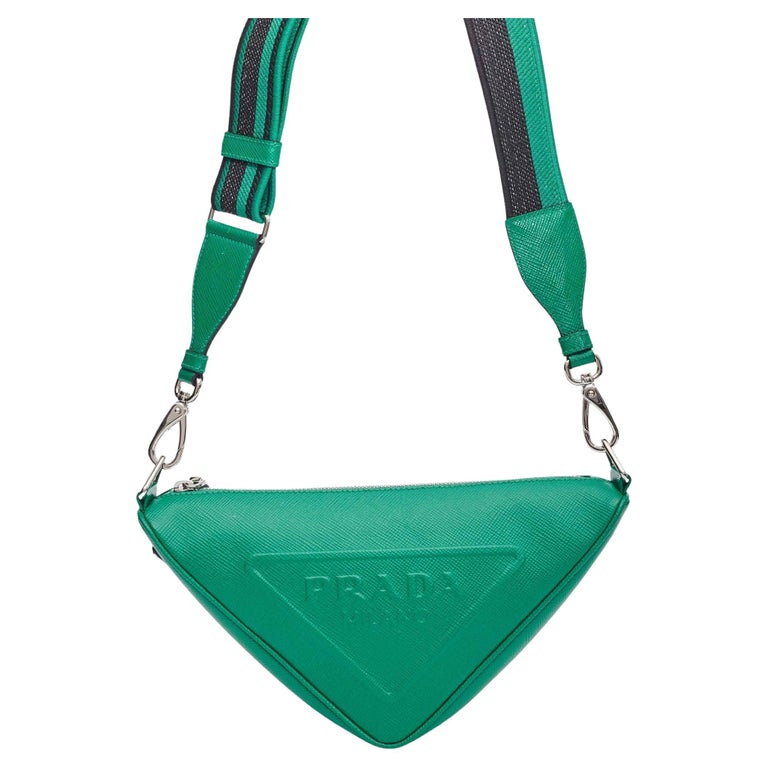 Prada Saffiano Leather Mango Green Triangle Logo Pouch Bag For Sale at  1stDibs