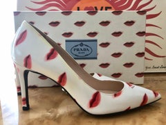 Prada Saffiano Leather Red Ivory Lip Point Toe Pumps Heels Shoes