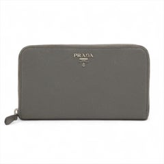 Prada Saffiano Leather Zip Round Wallet Gray