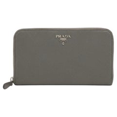 Prada Saffiano Leather Zip Round Wallet Gray