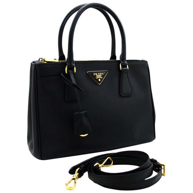 PRADA Saffiano Lux 2 Way Shoulder Bag Handbag Leather Black For Sale at  1stDibs
