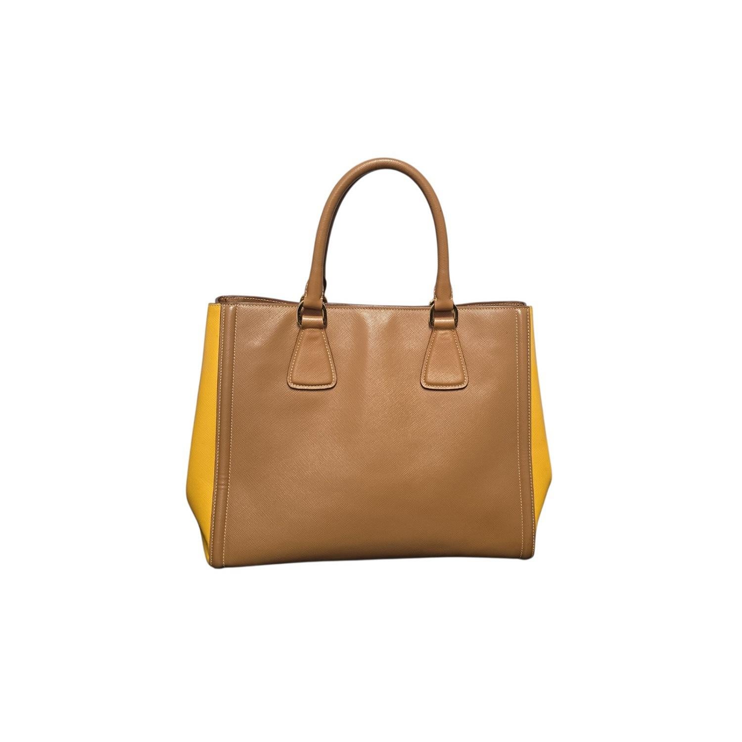 Brown Prada Saffiano Lux Bicolor Shopping Tote For Sale