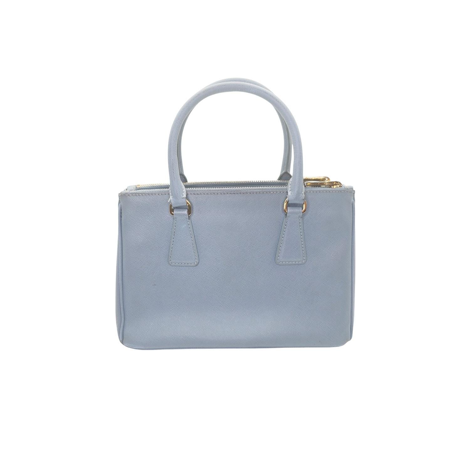 Gray Prada Saffiano Lux Double Zip Galleria Small Tote For Sale