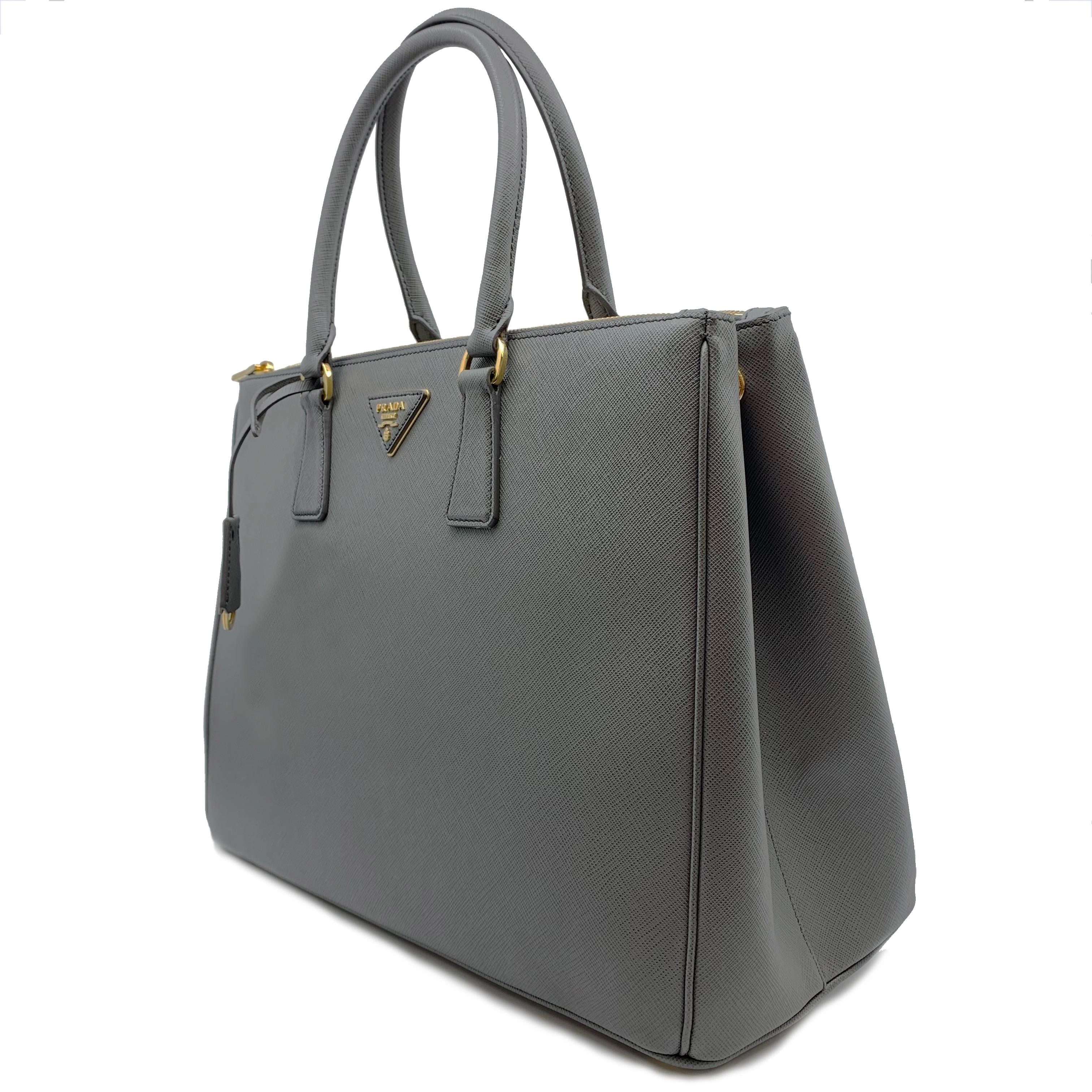 gray leather tote