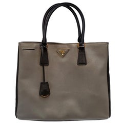 Prada Saffiano Lux Gray Bicolor Tote Handbag