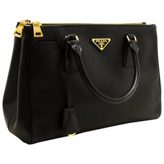 PRADA Saffiano Lux Handbag Leather Black Gold Hardware Calfskin