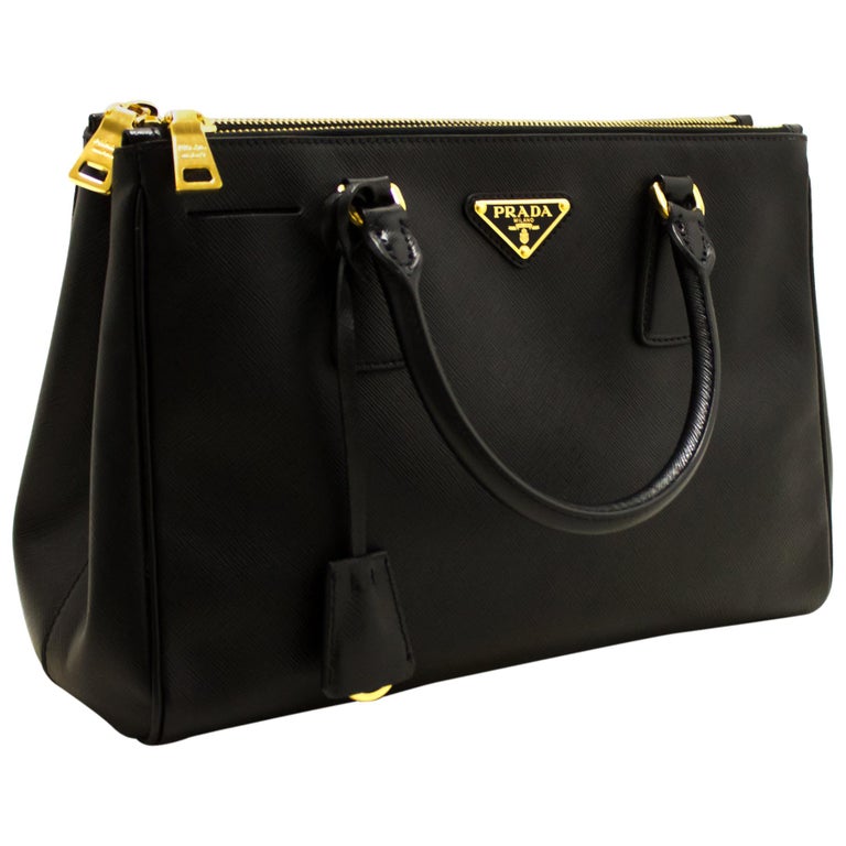 PRADA Saffiano Lux Handbag Leather Black Gold Hardware Calfskin at