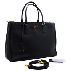 PRADA Saffiano Lux Large 2 Way Shoulder Bag Handbag Leather Black