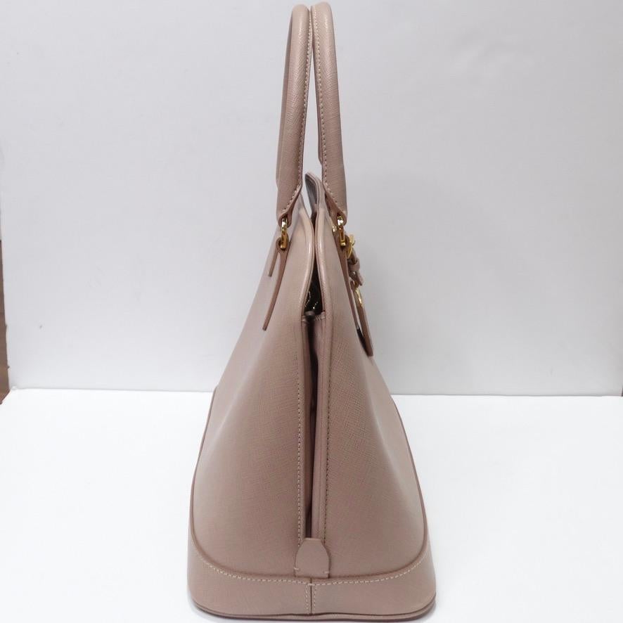 Brown Prada Saffiano Lux Promenade Top Handle Bag For Sale