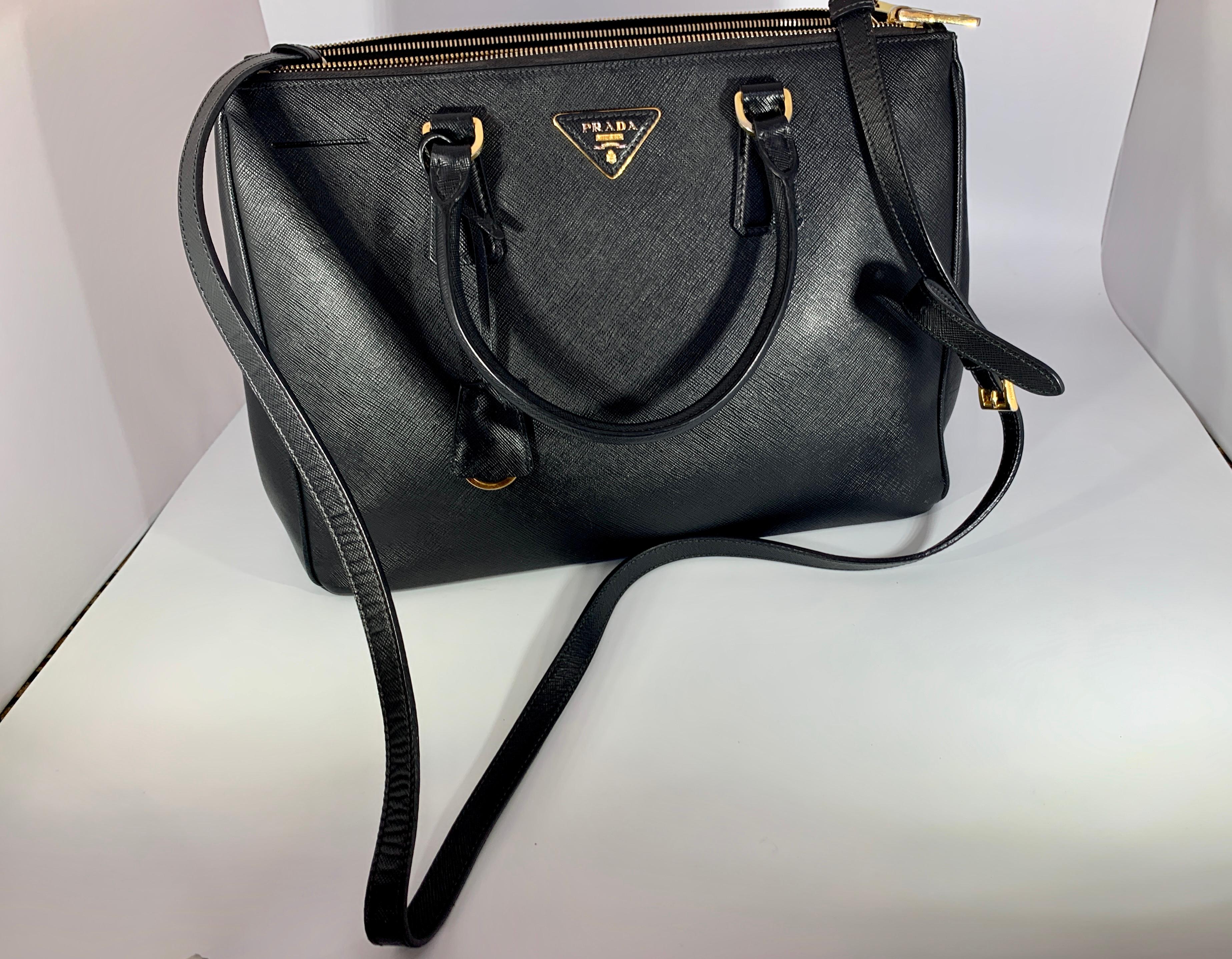 Women's Prada Saffiano Medium Executive Tote Bag, Black (Nero), Double Zip Tote Bag For Sale