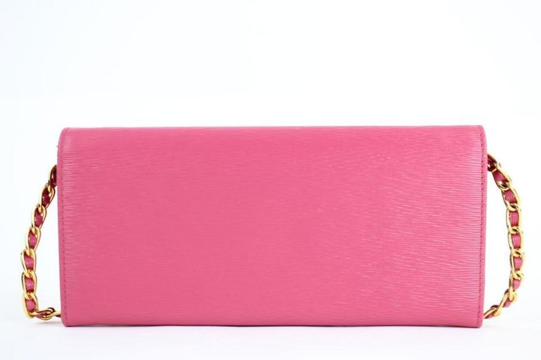 Prada Saffiano Metal Wallet On Chain Clutch 4pt916 Pink Leather Cross ...