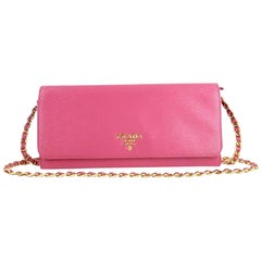 Prada Saffiano Metal Wallet On Chain Clutch 4pt916 Pink Leather Cross Body Bag