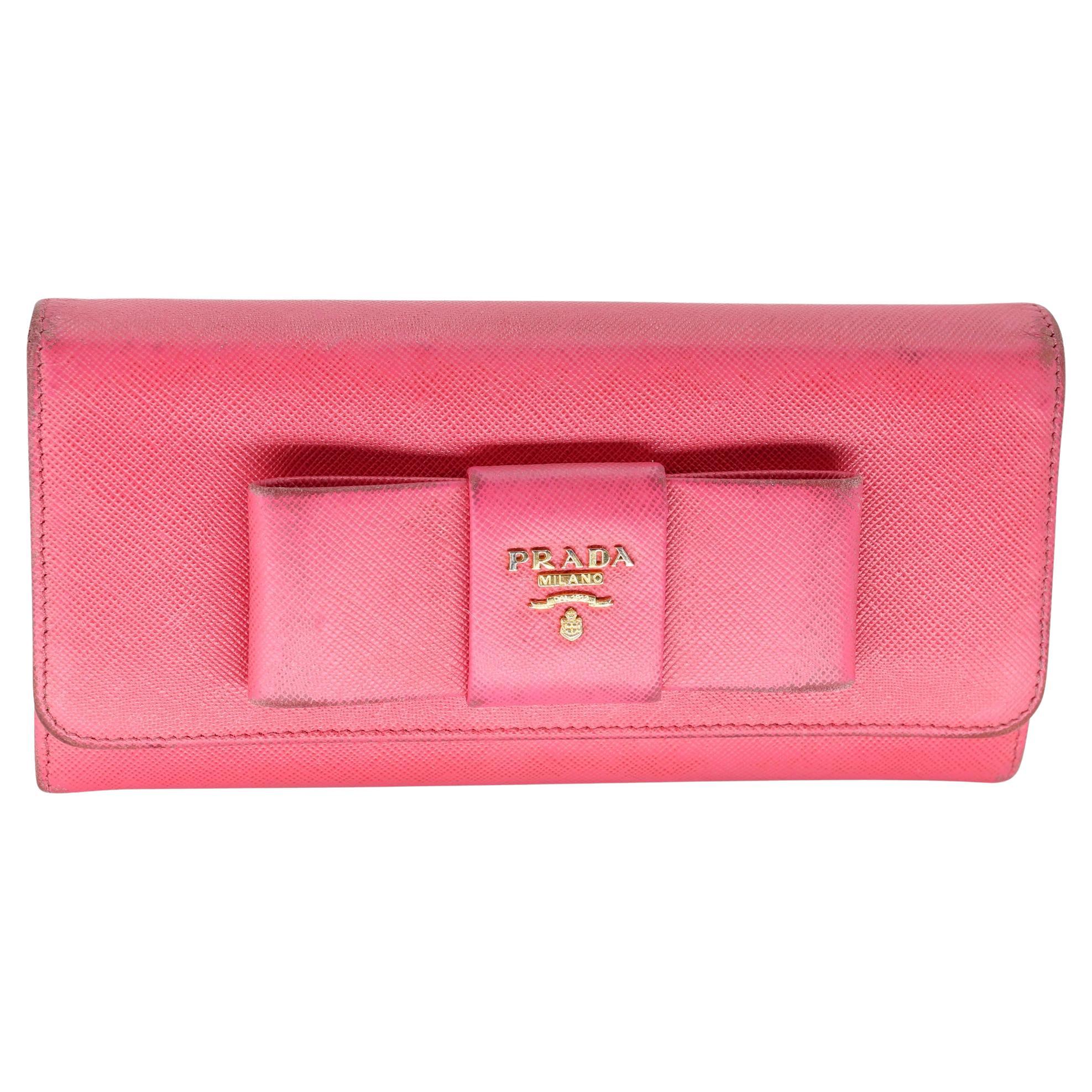 Prada Saffiano Peonia Fiocco Bow Pink Wallet PR-W1005P-A005