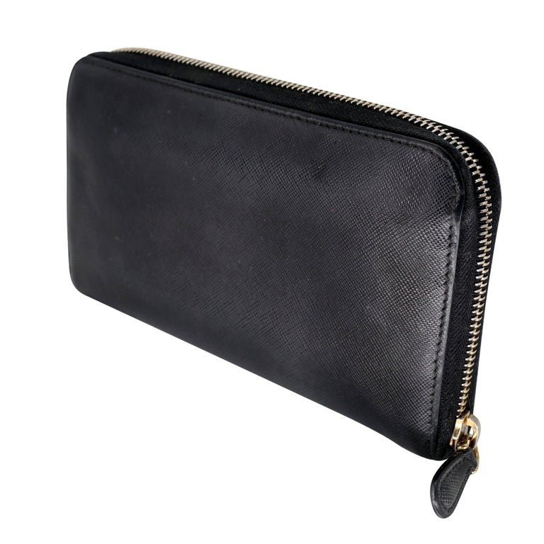 Prada Saffiano Peonia Fiocco Bow Zip Around Black Wallet PR-W1005P