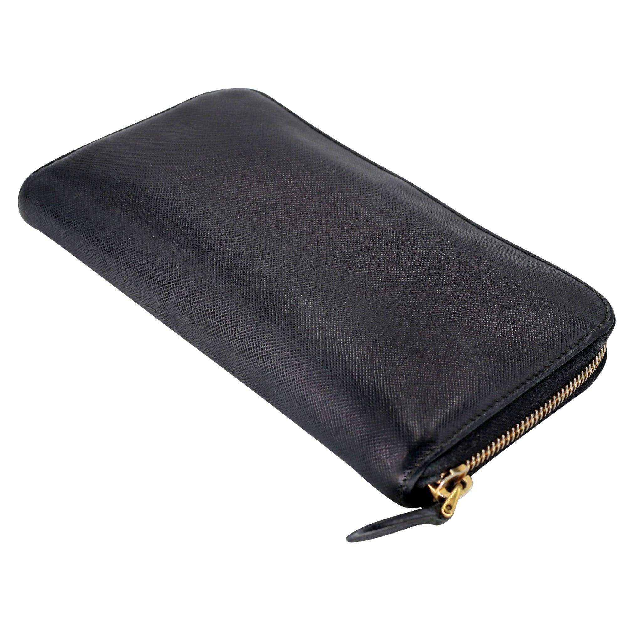 Prada Saffiano Peonia Fiocco Bow Zip Around Black Wallet PR-W1005P-A004 For Sale 1