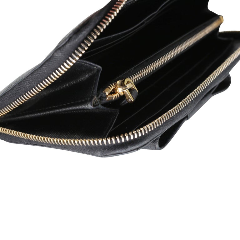 Prada Saffiano Fiocco Zippy Bow Black Wallet on Chain Cute