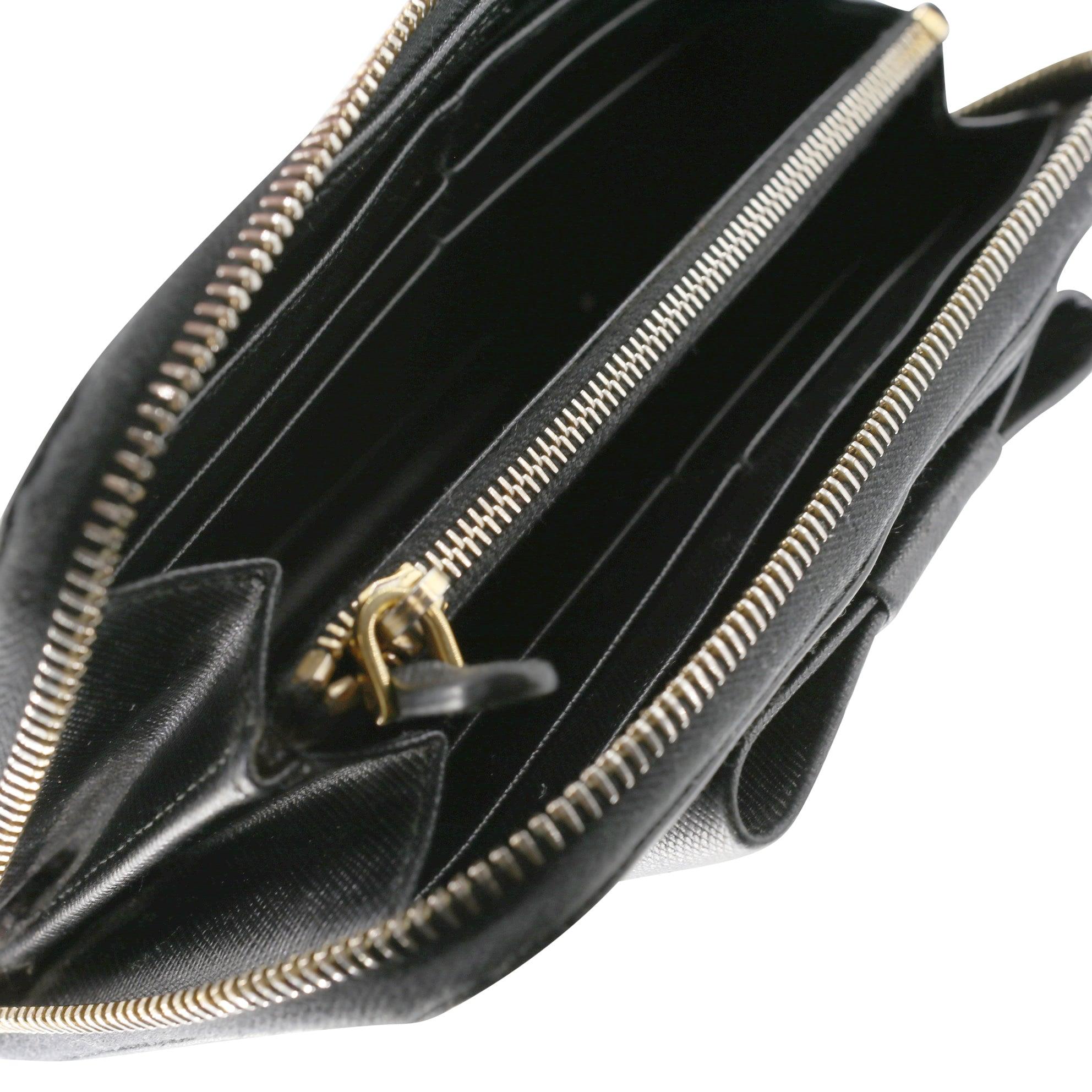 Prada Saffiano Peonia Fiocco Bow Zip Around Black Wallet PR-W1005P-A004 For Sale 3