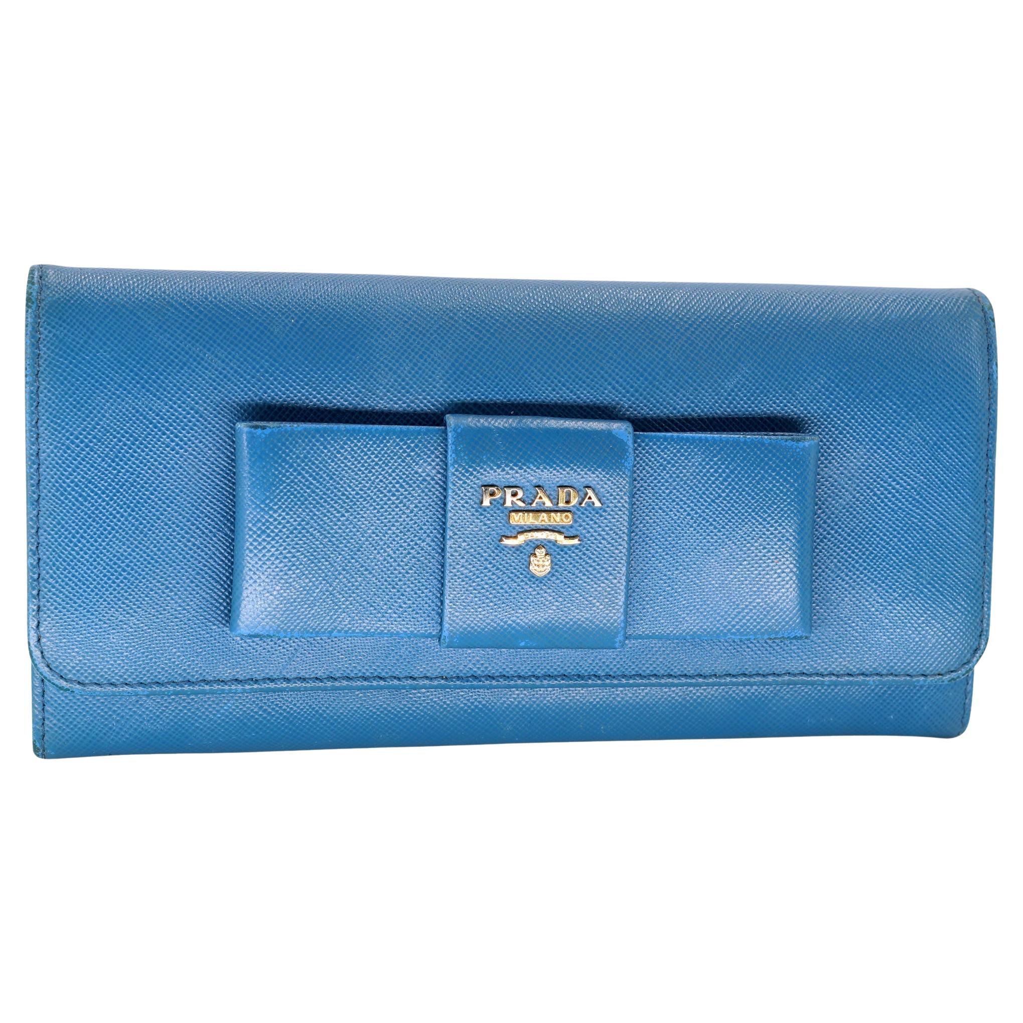 Prada Saffiano Peonia Fiocco Bow Zip Around Wallet PR-W1005P-A002 For Sale