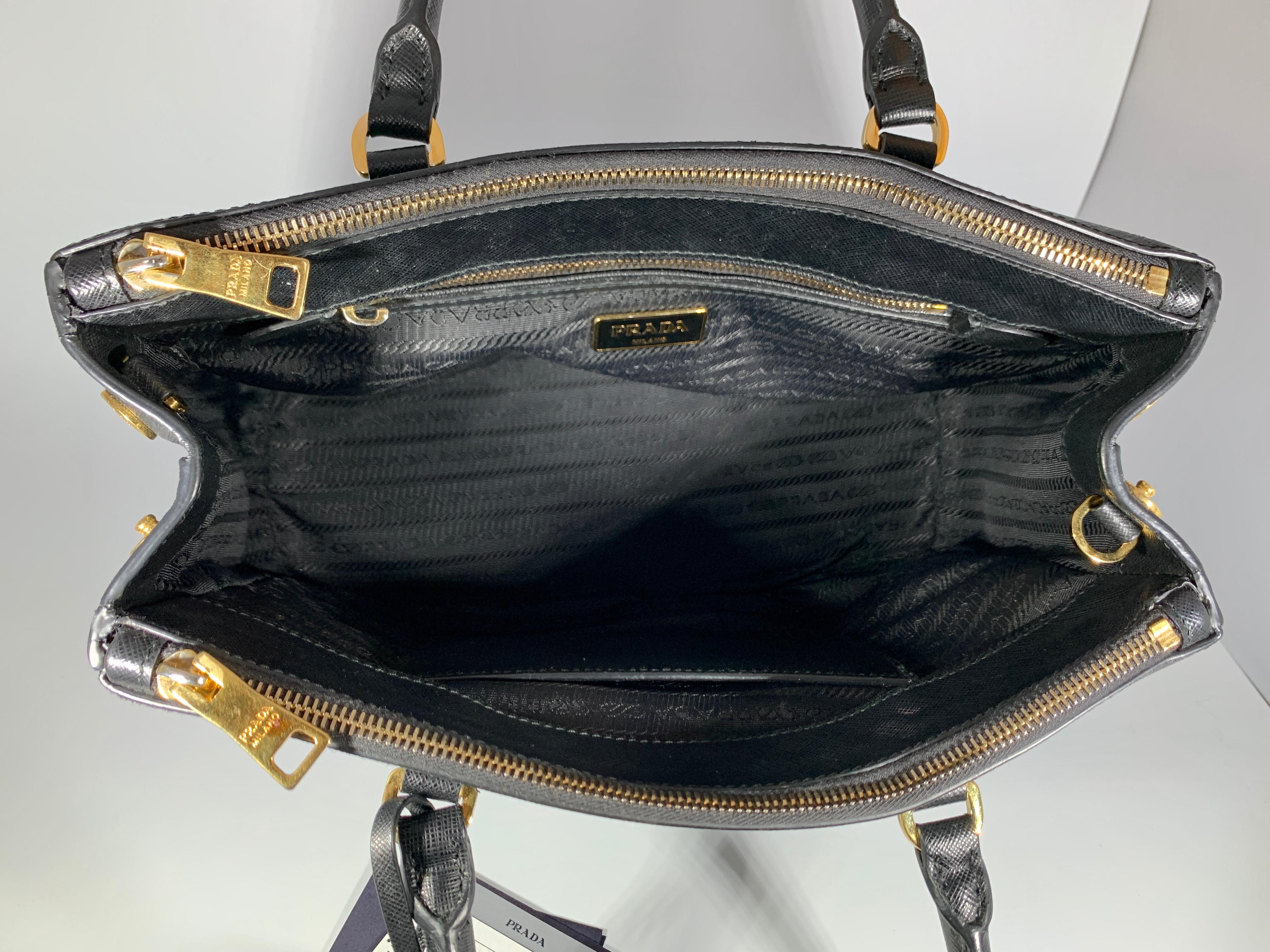 Prada Saffiano Small  Executive Tote Bag, Black (Nero), Double Zip Tote Bag 1